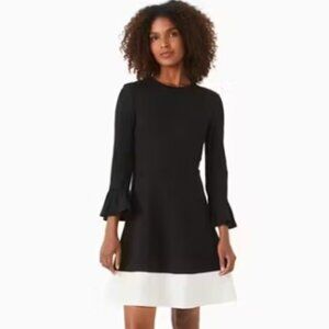Kate Spade Colorblock Bell‎ Sleeve Ponte Dress Black White with Pockets Size XL